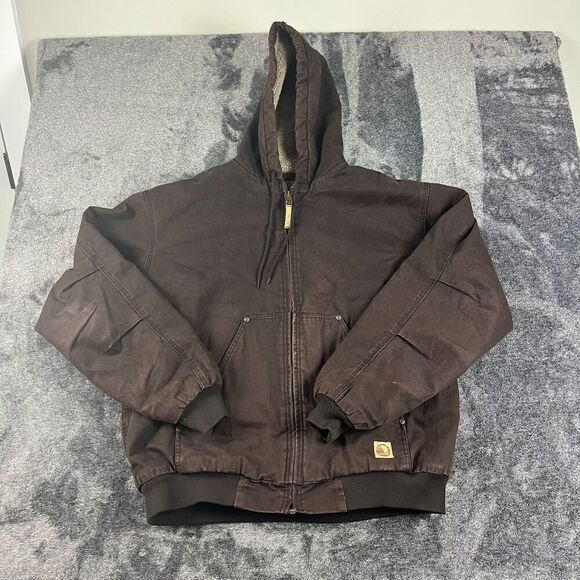 Berne Canvas Hooded Fleece Lined Full Zip Jacket Brown Men's XL Workwear - Picture 1 of 13